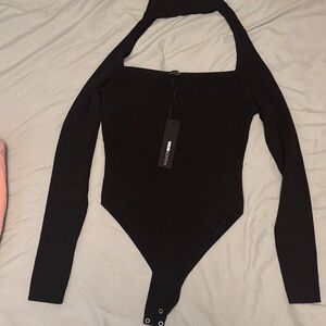 Fashion Nova Black Ribbed Sweater Bodysuit